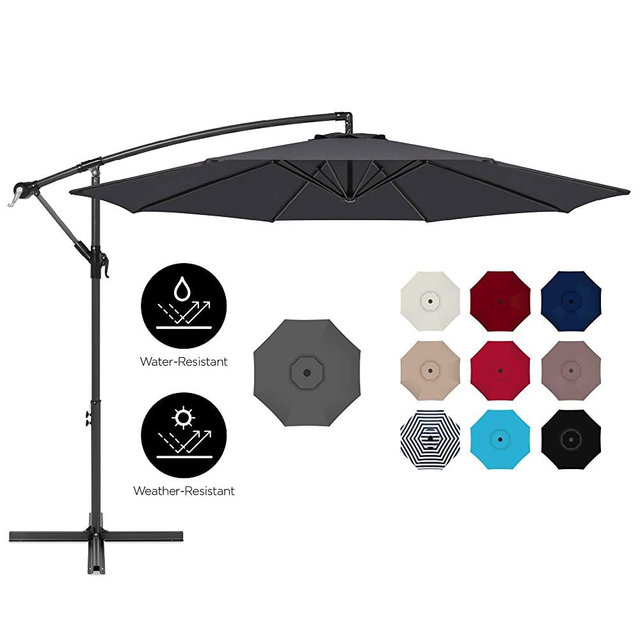 Best Choice Products 10ft Offset Hanging Market Patio Umbrella w/Easy Tilt Adjustment, Polyester Shade, 8 Ribs for Backyard, Poolside, Lawn and Garden - Gray