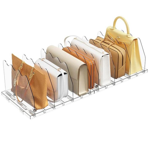 SPACEKEEPER Adjustable Shelf Divider for Closet, Clear Purse Organizers for Closet Acrylic Handbag Separators Storage Organizer Bookshelf Separator Dividers in Bedroom, Office