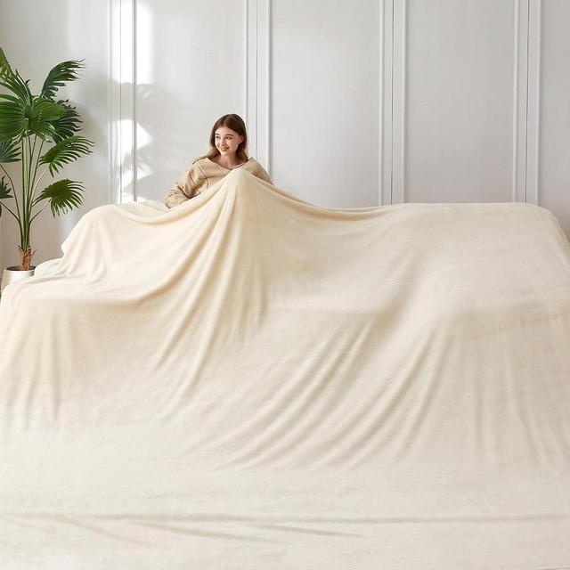 COOVA Oversized King Fleece Blanket 120x120 inches, Soft Cozy Warm Giant Extra Large 10'x10' Blanket for Bed, Sofa, Couch,Travel, Camping, California Huge Flannel Big Throw Blanket, Beige