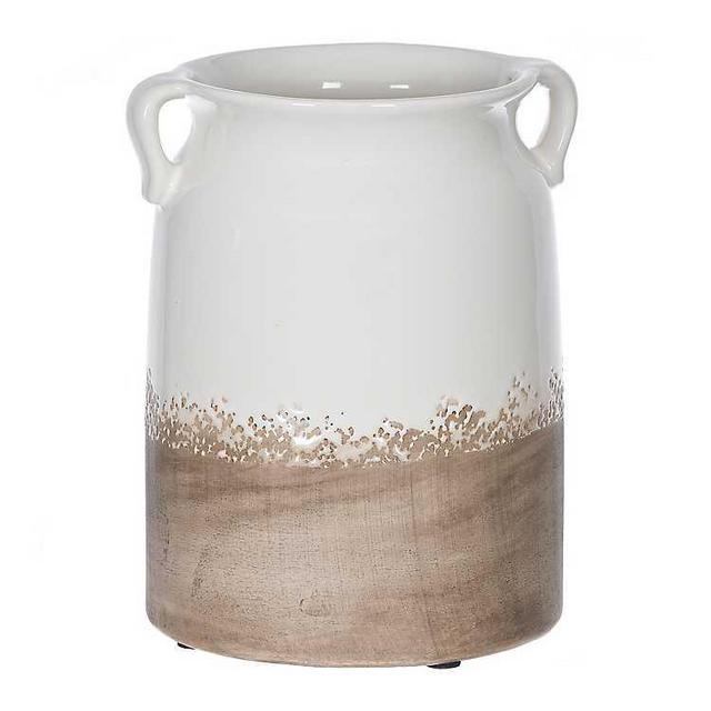 White Ceramic Two-Tone Utensil Crock with Handles