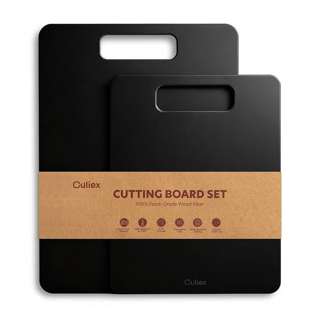 Culiex Wood Fiber Cutting Board 2-Pack, Composite Chopping Boards for Kitchen, Dishwasher Safe, Non-Toxic, High Density, Knife Friendly, BPA Free, Non-Slip Feet for Cutting Meat, Vegetables, Fruits