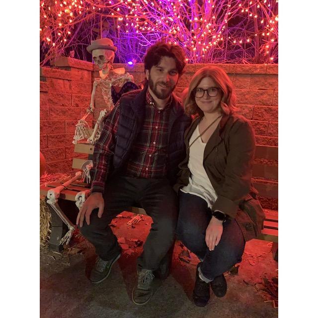 Posing for a picture at the Pumpkin Lantern Festival at the Providence Zoo in Rhode Island right before Martin proposed!