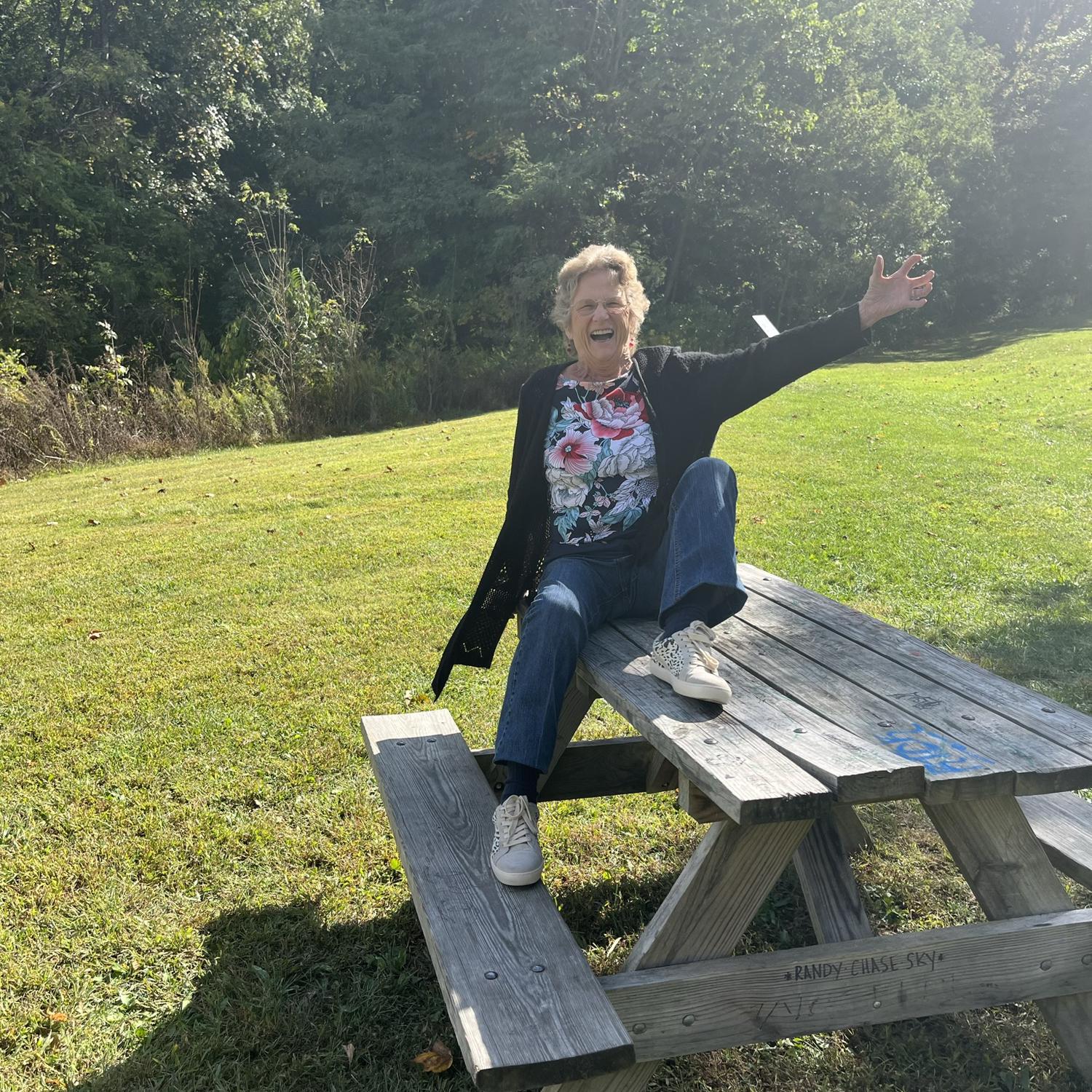 My grandma waiting for us to come back from our hike