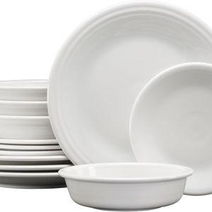 Fiesta® Classic Rim 12-Piece Dinnerware Set – Durable Ceramic, Lead-Safe, Dishwasher/Microwave/Oven Safe – Made in USA Dinnerware - White