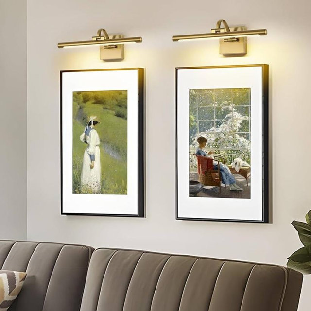 Brass Picture Lights for Wall Hard-Wired LED Picture Lighting Dimmable Art Light Gallery Lighting for Wall Portrait Artwork 15.75 inch 7W Warm White