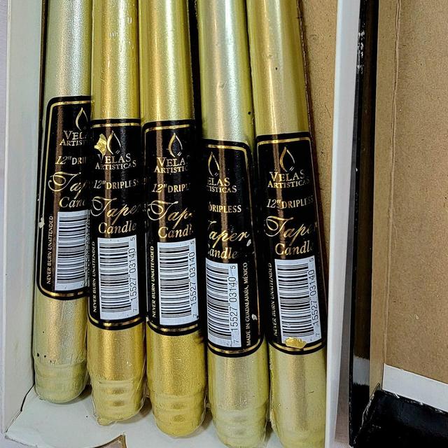 Vintage Metallic Gold Taper Candles by Velas Artisticas Lot of 5 New in the Open Box