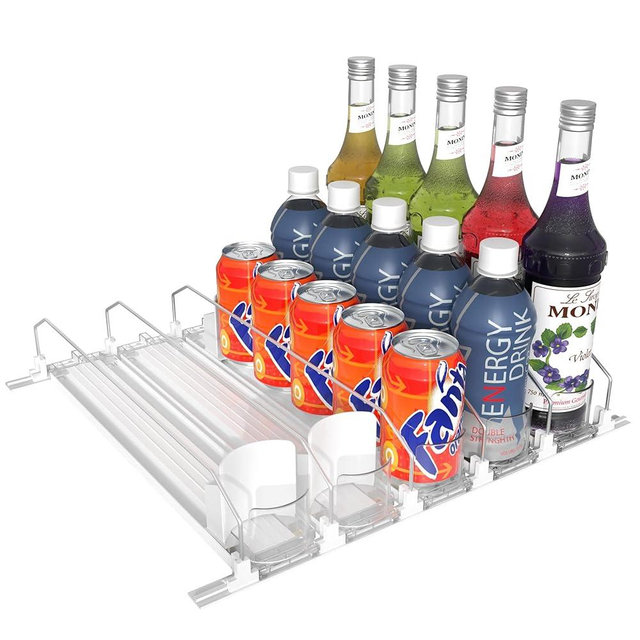 Hmdivor 5 Rows Drink Organizer for Fridge, 15'' Soda Can Dispenser for Refrigerator with Pusher Glide, Width Adjustable Fridge Can Organization Hold Up to 25 Cans (White)