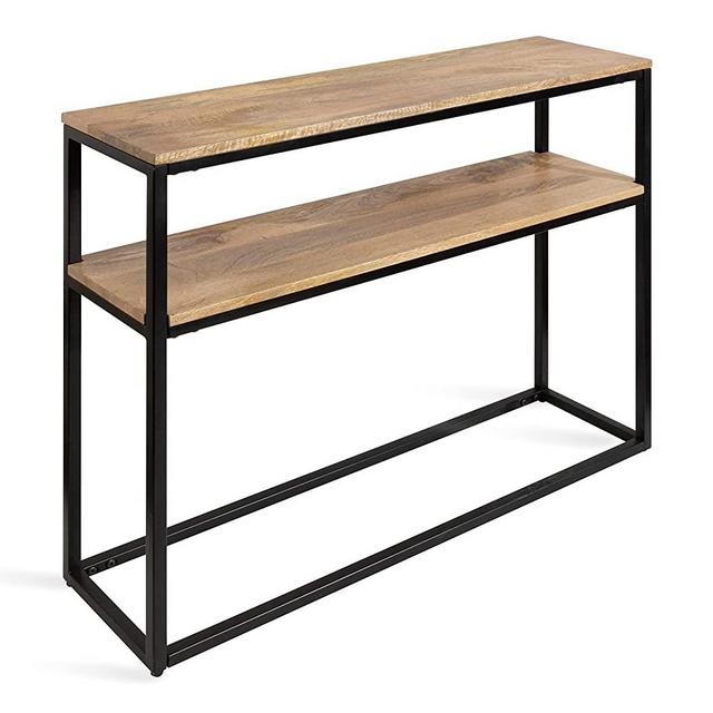 Kate and Laurel Quarles Wood and Metal Console Table, 36x10x30, Natural/Black