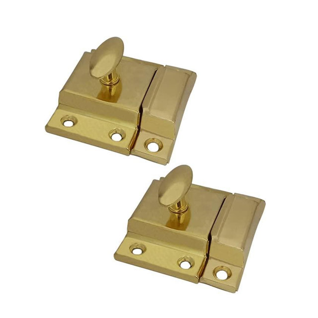 QCAA Oval Turn Cabinet Latch, for Cupboard & Other Furniture, Small, Brass Plated, Made in Taiwan, 2 Pack