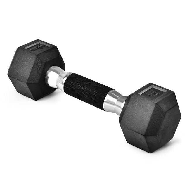 Yes4All Rubber Grip Encased Hex Dumbbell – Hand Weights With Anti-Slip 5-50 LBS Single