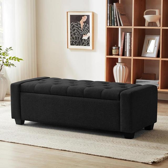 Huatean Home Ottoman with Storage, Storage Ottoman Bench with Safety Hinge, Upholstered Entryway Bench with Seating for Bedroom, Living Room, Holds up to 330 lb, Black