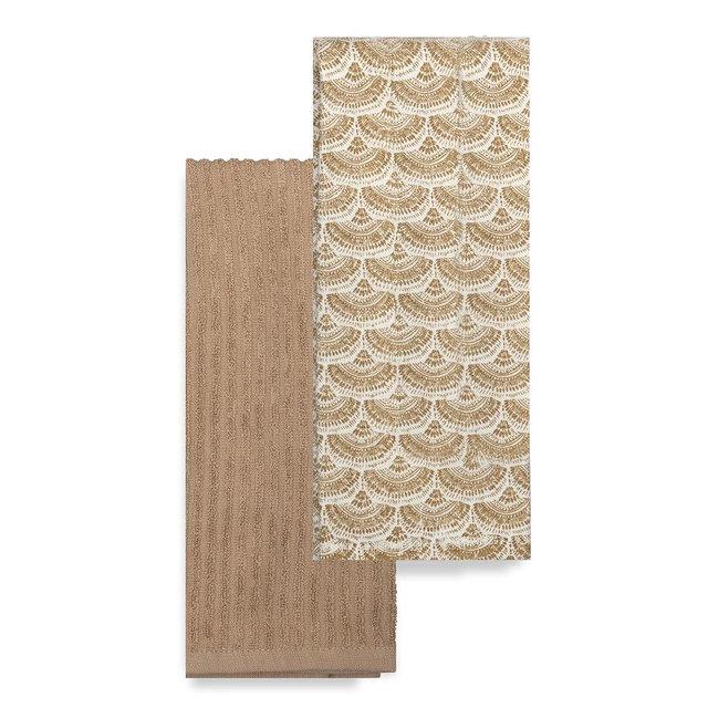Frigidaire Celeste 2-Piece Cotton Kitchen Towel Set-Beige and Shell Print