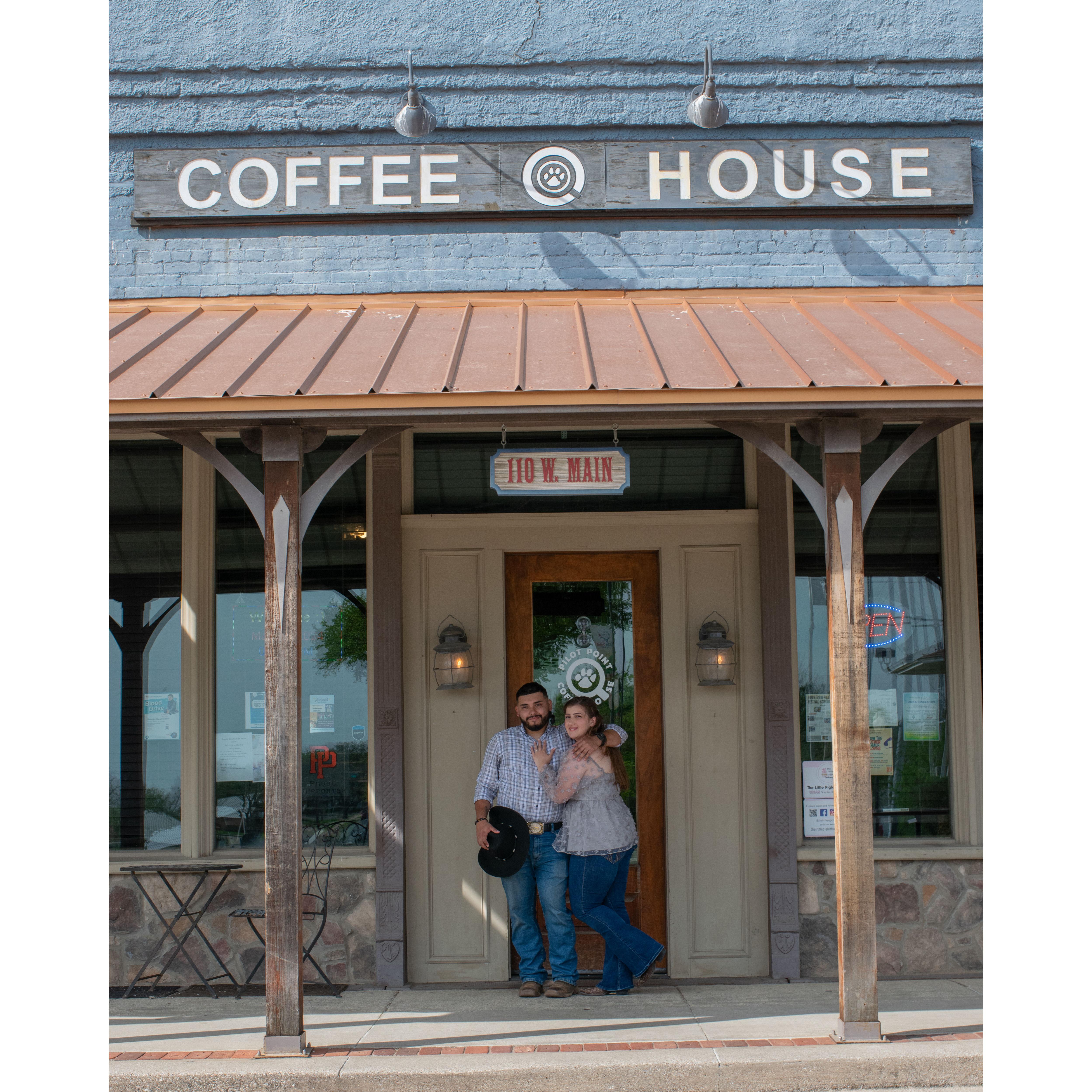 Engagement Picture! Like I said, we're coffee addicts—a picture taken by Ryan Hooper.