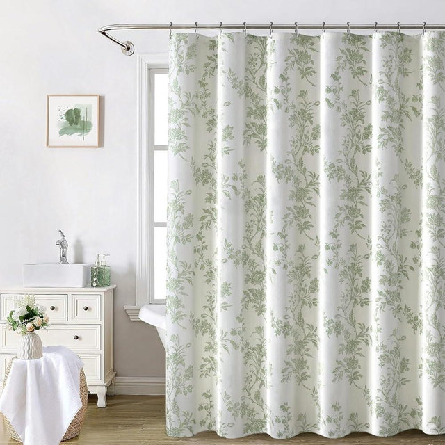 Awellife Sage Green Shower Curtain,Long Cotton Floral Cottagecore Spring Shower Curtain for Bathroom 72" W x 78" L