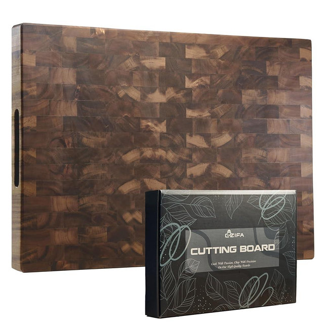 Cozifa Acacia Wood Cutting Board Large 24x18 Thick 1.6" 2-Flat Sides for Kitchen with Inner Handles, Gift Box Packaging. End Grain Wooden Butcher Block Finished with Linseed Oil, Beeswax, Carnauba Wax