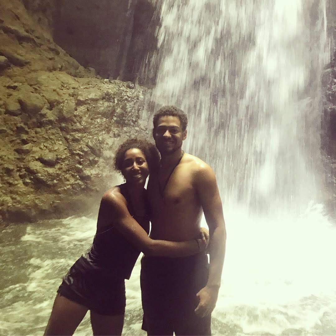 Bryce and Raena after adventuring to a giant waterfall in Martinique