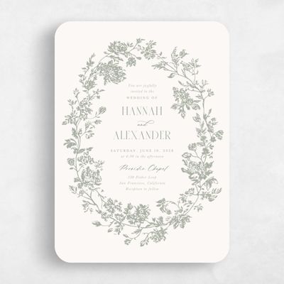 Green Rounded Wedding Invitation - Treviso Wreath