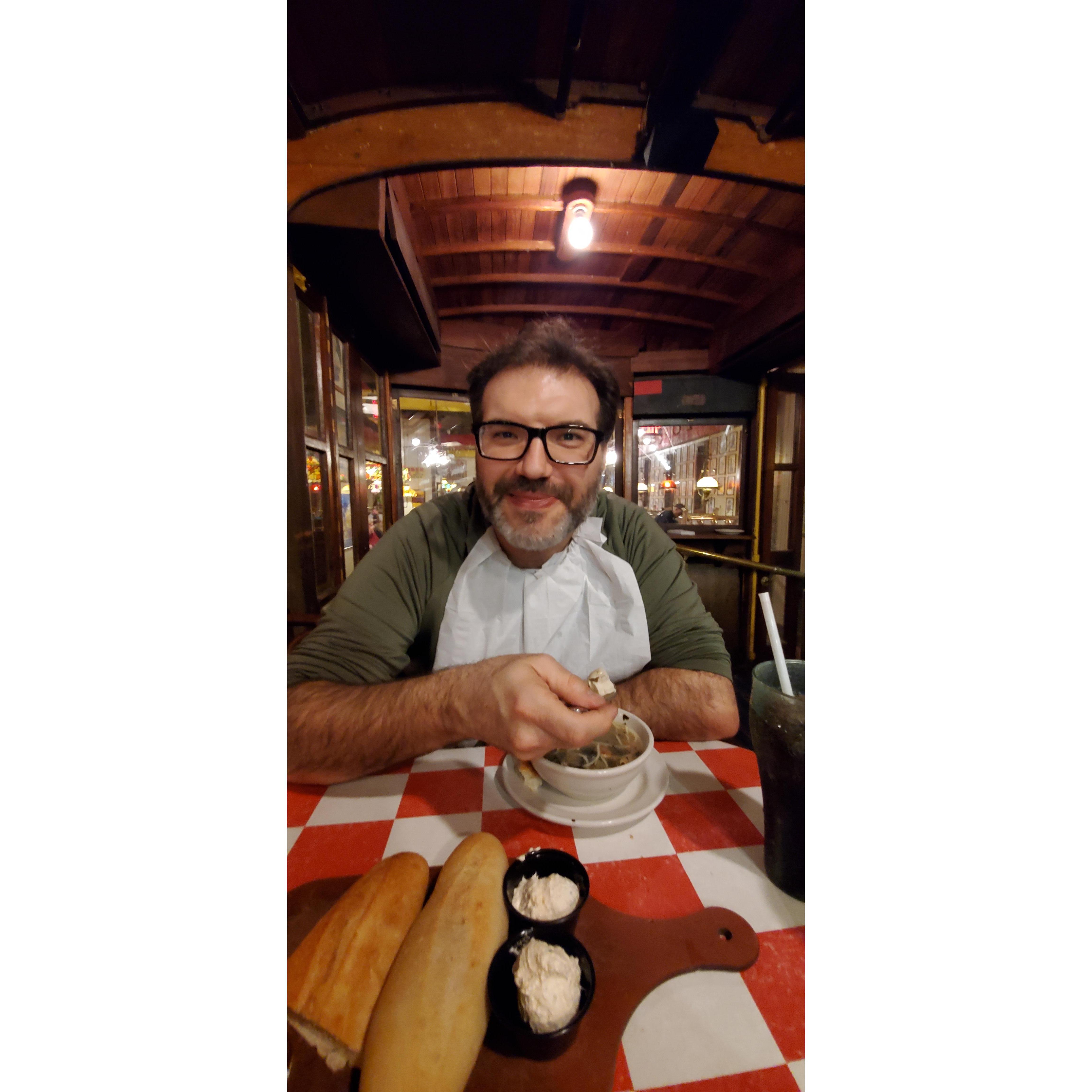 Heather snapped this while eating at one of our favorite restaurants - Spaghetti Warehouse. 
Yes we seem to enjoy our Italian food ;)