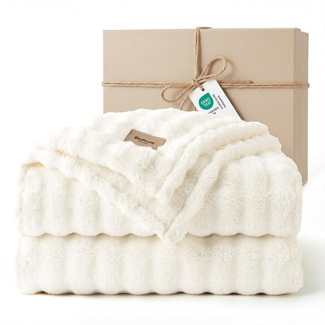 Bedsure 3D Fleece Bubble Blanket - GentleSoft White King Blanket for Bed Sofa Room Decor - Luxury Soft Cozy Gifts for Women, Lightweight, All Seasons, Off White, 108"×90"