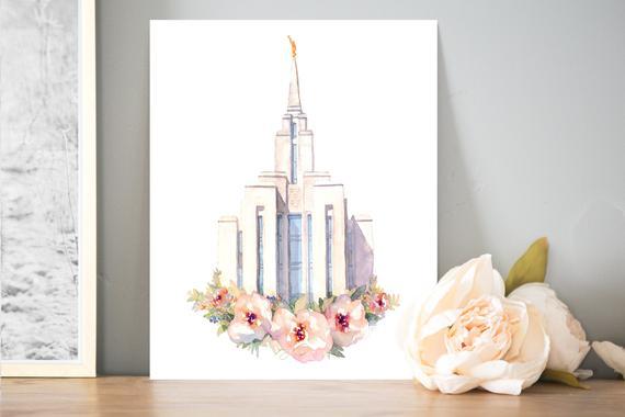 Oquirrh Mountain LDS Temple Painting Watercolor