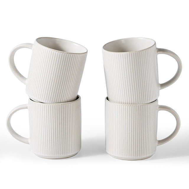 famiware Coffee Mug Set for 4, Star 16 oz Catering Mugs Cup Set with Handle for Coffee, Tea, Cocoa, Milk - Ceramic Stoneware Drinkware Set, Matte White