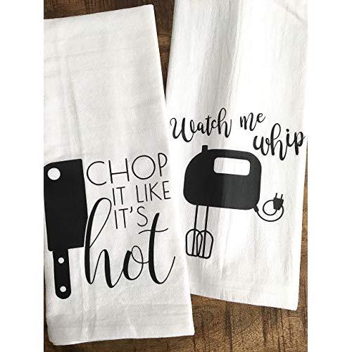 Funny Kitchen Towel Set Chop it like it's Hot Watch me Whip Set of 2