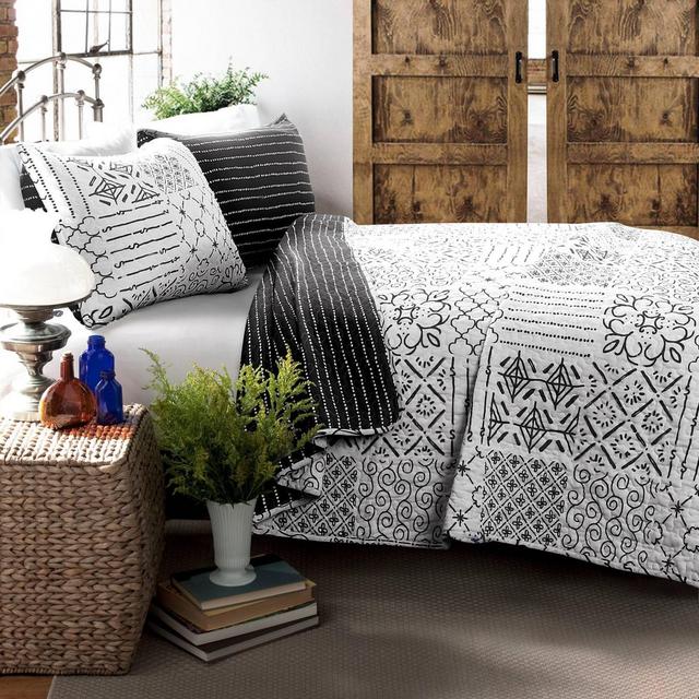 King 3pc Monique Quilt & Sham Set Charcoal - Lush Décor
