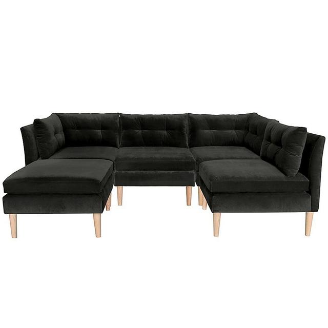 Varick 5-Piece Velvet Sectional Sofa With Ottoman In Black