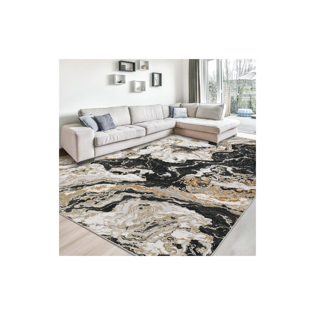 Modern Abstract Area Rug 9 x 12 Marble Rug Washable, Soft Large Luxury Rug Low Pile Indoor Floor Carpet for Living Room Bedroom, Black