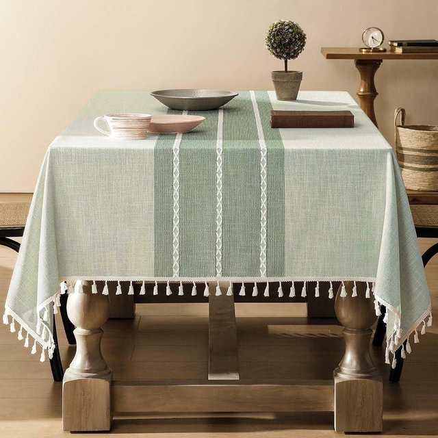 ZeeMart Contrast Linen Table Cloth Square Table Cloths 52x52 Inch Green, Farmhouse Style Heavy Weight Sage Green Tablecloth, Water Resistant Burlap Tablecloths ﻿