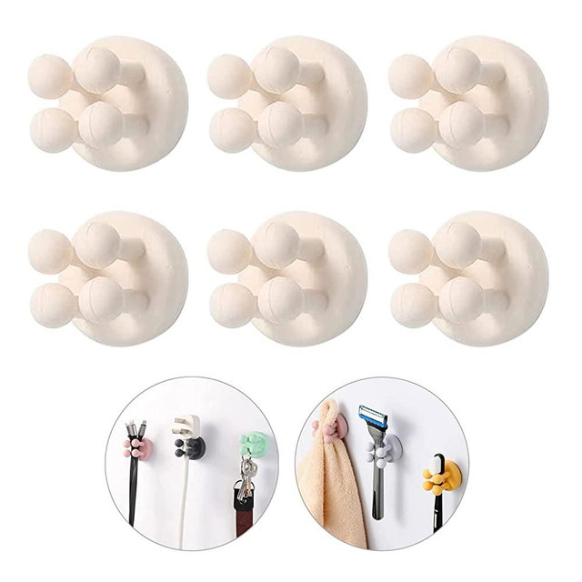 iBetterLife 6Pcs Self-Adhesive Hooks Holders - Mounted to Wall Door for Clipping & Hanging Toothbrush Razor Towel Key Plug Cable, Utility Holders for Kitchen Bathroom Home Office Dorm Room Essentials