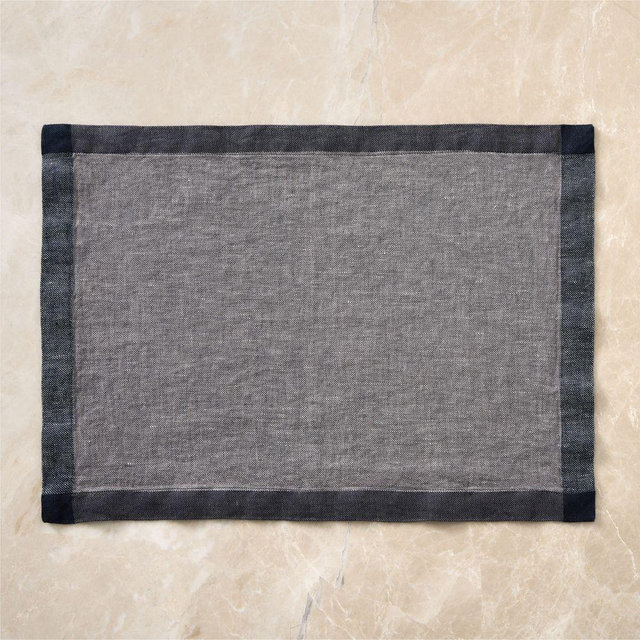 Contrast Border Linen Placemat, Storm Gray, Set of 4