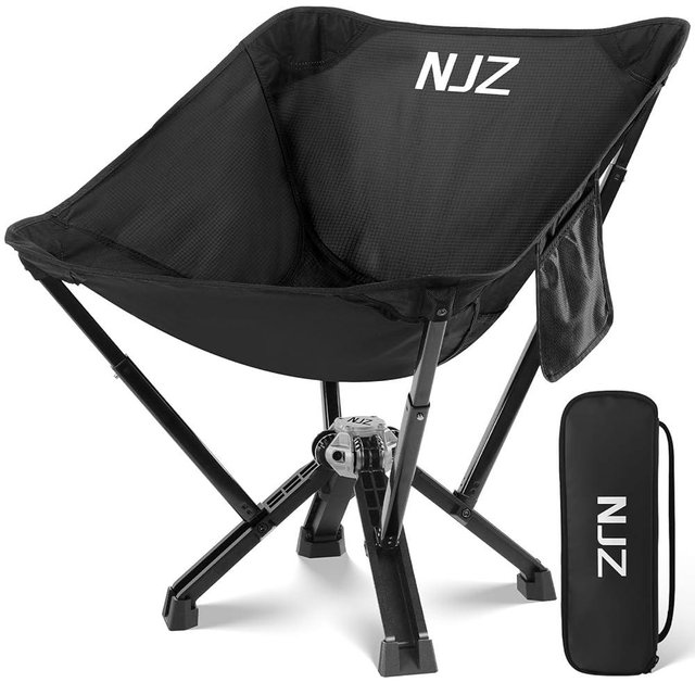NJZ Compact Camping Chair, Portable Comfortable Camping Chair for Adults - 600 LBS Capacity Sturdy Camping Folding Chair with Quick Setup & Carry Bag Compact Camp Chair (Black)