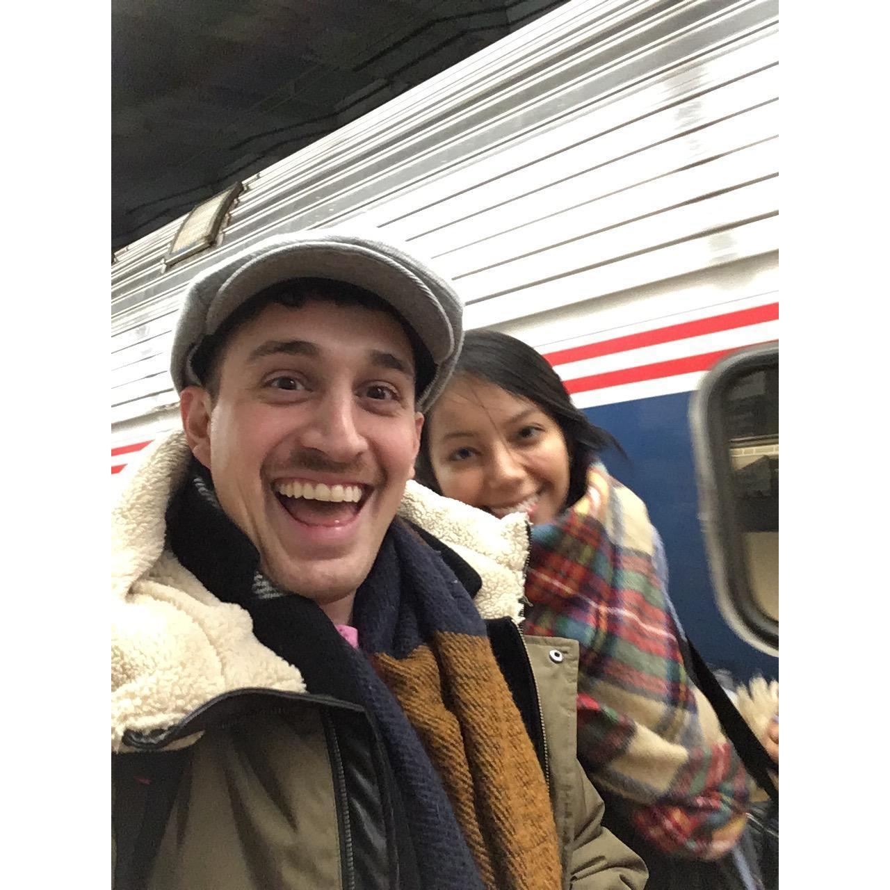 Us getting off of a 27 hour train ride from Chicago to NYC.