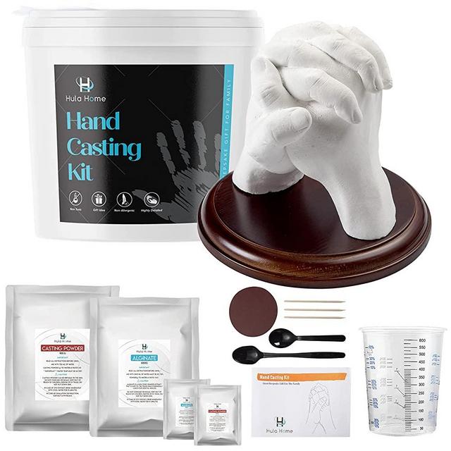 Hand Casting Mold Kit for Couples or Family | Wood Base Included | DIY Hand Molding Keepsake Sculpture Kit for Wedding, Anniversary