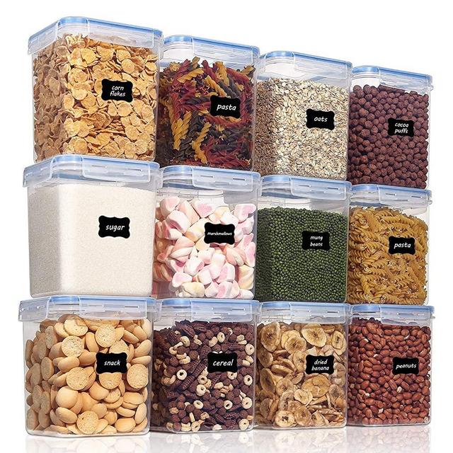 Vtopmart Airtight Food Storage Containers 12 Pieces 2.3qt / 2.5L- Plastic PBA Free Kitchen Pantry Storage Containers for Sugar, Flour and Baking Supplies - Dishwasher Safe - Include 24 Labels, Blue