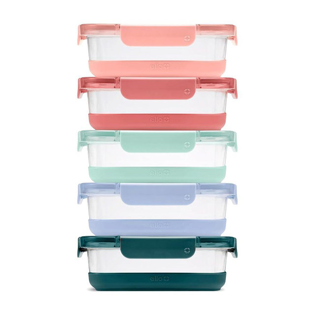 Ello Duraglass Refresh 3.4 Cup Meal Prep Sets 10Pc, 5 Pack Set- Glass Food Storage Container with Silicone Boot and Airtight BPA-Free Plastic Lids, Dishwasher, Microwave and Freezer Safe, Melon