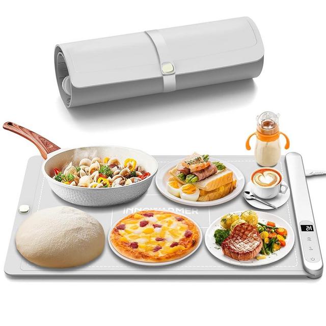 INNOWARMER Food Warming Mat - Ugrade Graphene Full Surface Heating, 500W Fast Heating, Adjustable Temperature, Food Grade Silicone, Food Warmer for Gatherings, Parties, Travel, Daily Use (Grey)