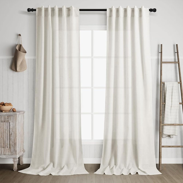 Cream Linen Curtains 108 inches Long for Bedroom 2 Panel Set Back Tab Light Filtering Privacy Sheer Curtains 9 FT Farmhouse Decor Cotton Textured Gauze Curtain for Sunroom Picture Window 36x108