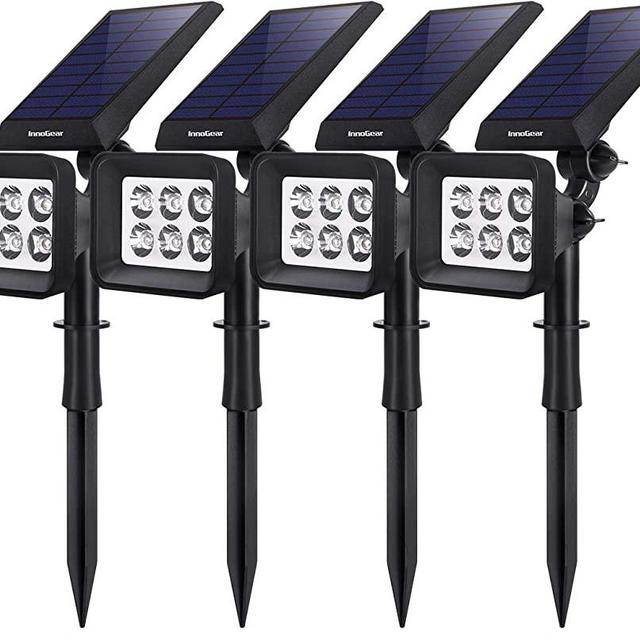 InnoGear Solar Lights Outdoor, 6 LED Solar Landscape Spotlights 2-in-1 IP65 Waterproof Auto On/Off Outdoor Lights Decorative Wall Light for Yard Garden Driveway Pathway Pool, Pack of 4 (White)