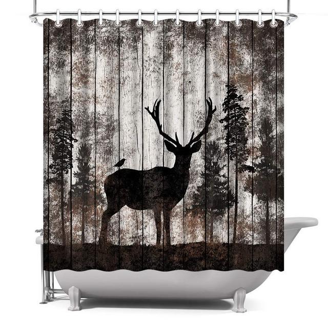 ArtBones Elk Shower Curtain Animals Theme Elk in Forest Bath Curtain with Hooks Waterproof Fabric Bathroom Decor 72x72inch Vintage Brown
