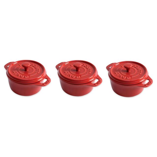 Staub Round Mini Cocotte in Cherry (Set of 3)