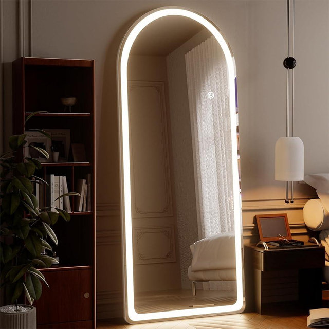 VETROVUE Arched LED Mirror Full Length - 71" x 26" Mirror Full Length with Light, Floor Standing for Bedroom/Dressing Room, 3 Color Lighting, White