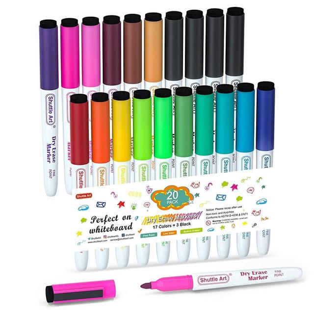 Shuttle Art Dry Erase Markers, 20 Pack 17 Colors Whiteboard Markers,Bundled with 3 Extra Black,Fine Tip Dry Erase Markers for Kids,Perfect for Writing on Dry-Erase Surfaces,School Office Supplies