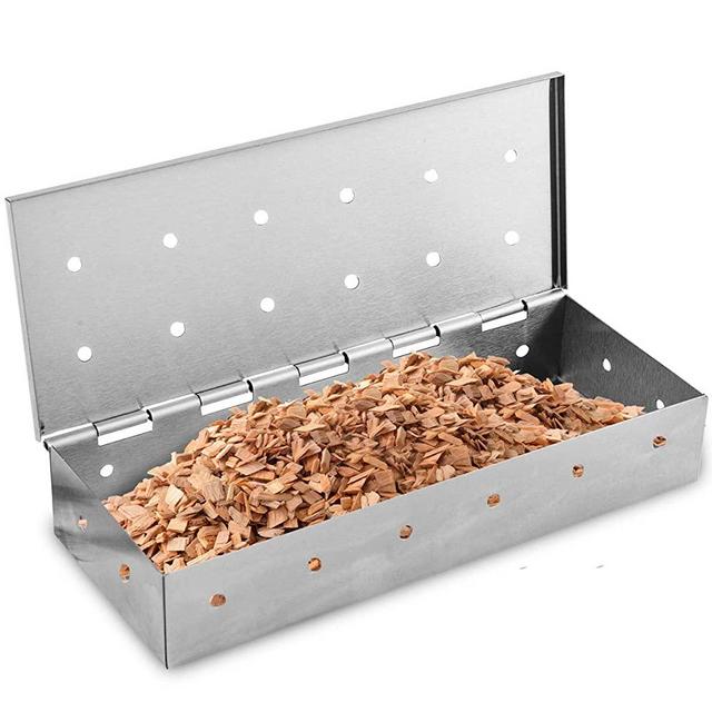 Kaluns Smoker Box, Gas Grill Smoker Box or Charcoal Grill Box, Works with Wood Chips, add Delicious Smoked Flavor to Your Meat, Hinged Lid Thick Stainless Steel Warp Free Grill Accessories