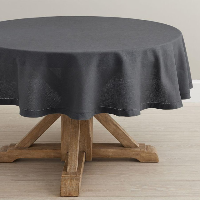 Belgian Linen Round Tablecloth, 70" - Steel Blue