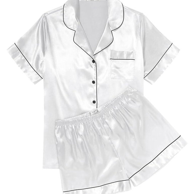 Ekouaer Womens Silk Satin Pajama Sets Soft Short Sleeve Button Down Sleepwear Top and Shorts 2 Piece Pjs Lounge Set S-XXL