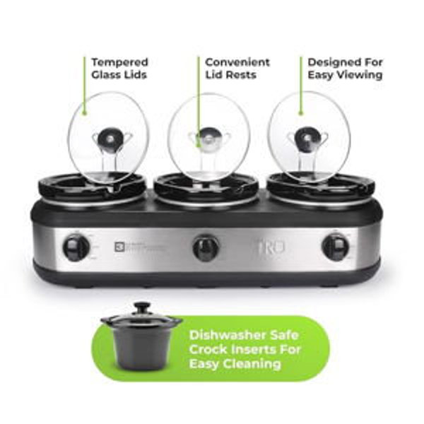 TRU Triple Buffet Server, Three 2.5-Quart Removable Crock Inserts