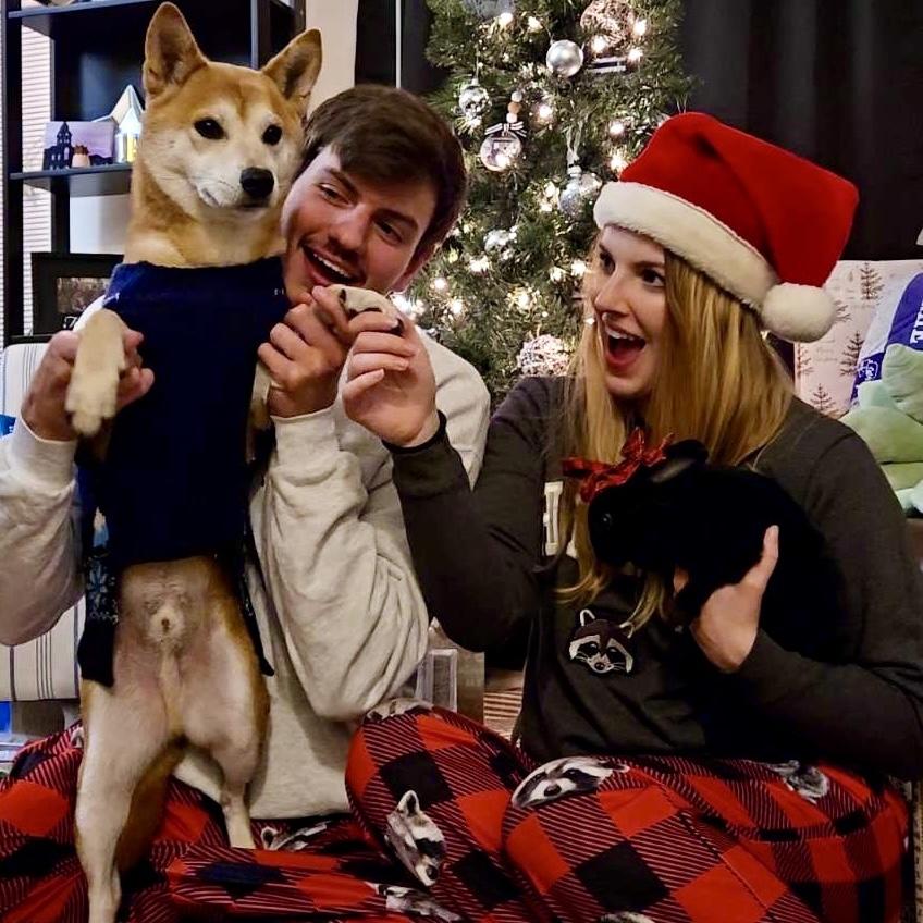 Christmas with our pets, Oscar and Shadow