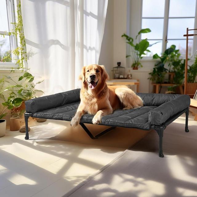 Veehoo Cooling Elevated Dog Bed + Waterproof Removable Pillow-Top Mat, Bolster Dog Cot Bed, Raised Pet Cot with Breathable Mesh, No-Slip Feet, Dog Sofa Bed for Indoor & Outdoor, XLarge, Black CWC2331B
